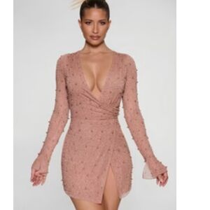 Oh Polly Embellished Beige Mini Dress✨